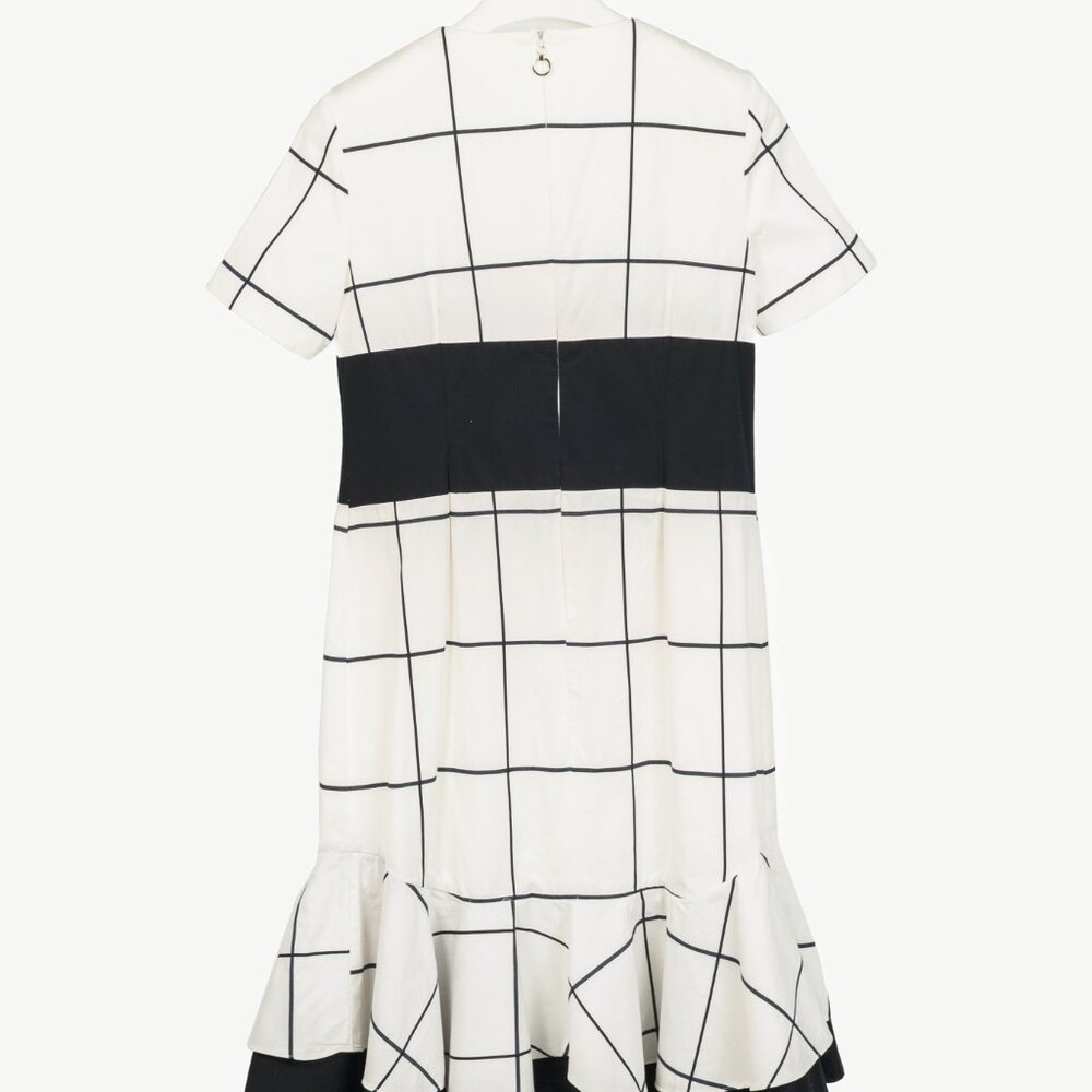 Escada Sport White Windowpane Cotton Flounce-Hem Dress - Picture 2 of 7